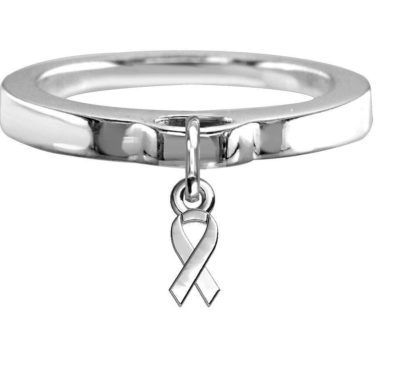Chubby Cancer Ribbon Charm Ring, Flat Band in Sterling Silver
