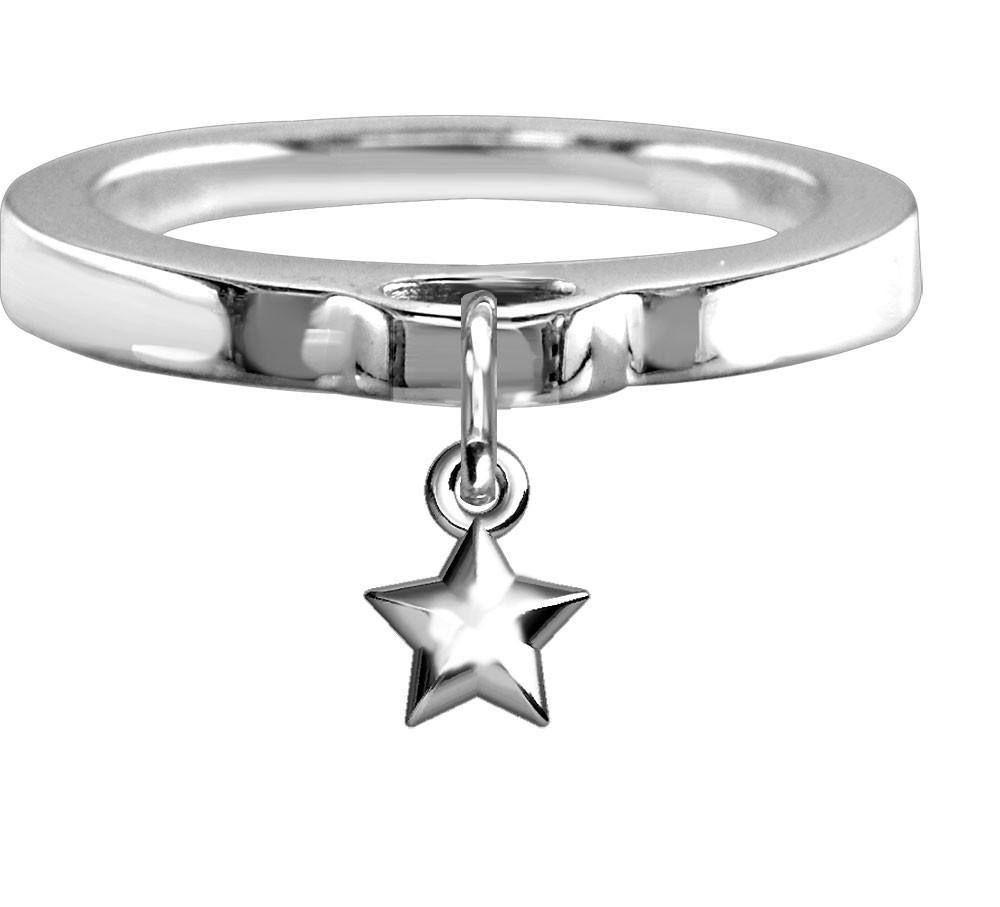 Chubby Star Charm Ring, Flat Band in Sterling Silver