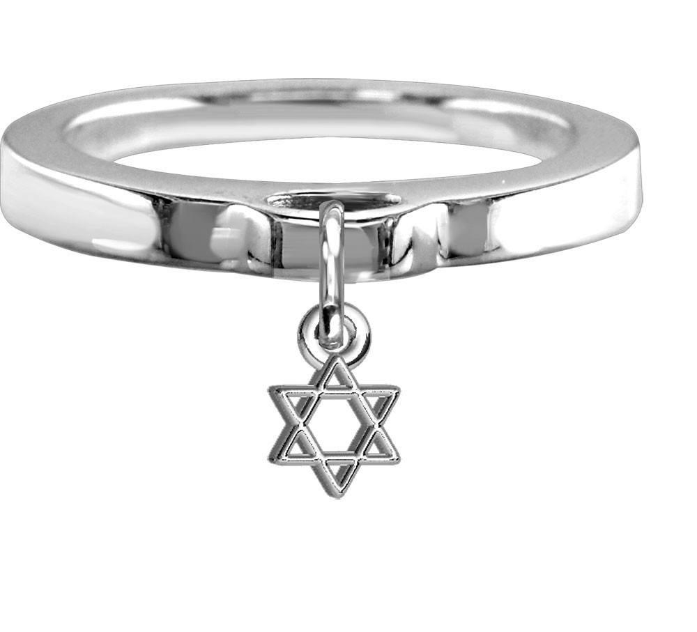 Chubby Star Of David Charm Ring, Flat Band in Sterling Silver