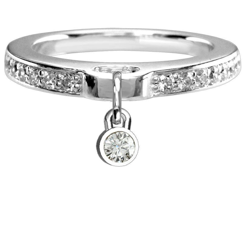 Round Cubic Zirconia Charm Ring with Cubic Zirconia Band in Sterling Silver