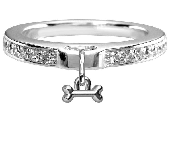 Chubby Bone Charm Ring with Cubic Zirconia Band in Sterling Silver