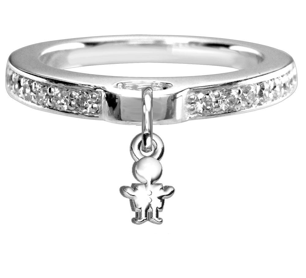 Chubby Boy Charm Ring with Cubic Zirconia Band in Sterling Silver