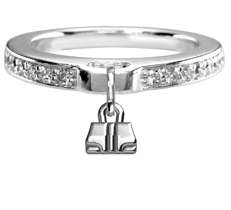 Chubby Handbag Charm Ring with Cubic Zirconia Band in Sterling Silver