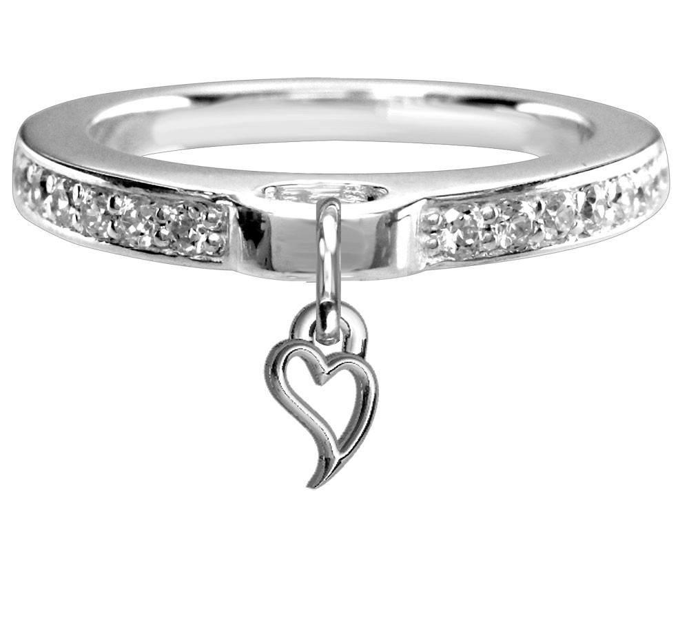 Chubby Wavy Heart Charm Ring with Cubic Zirconia Band in Sterling Silver