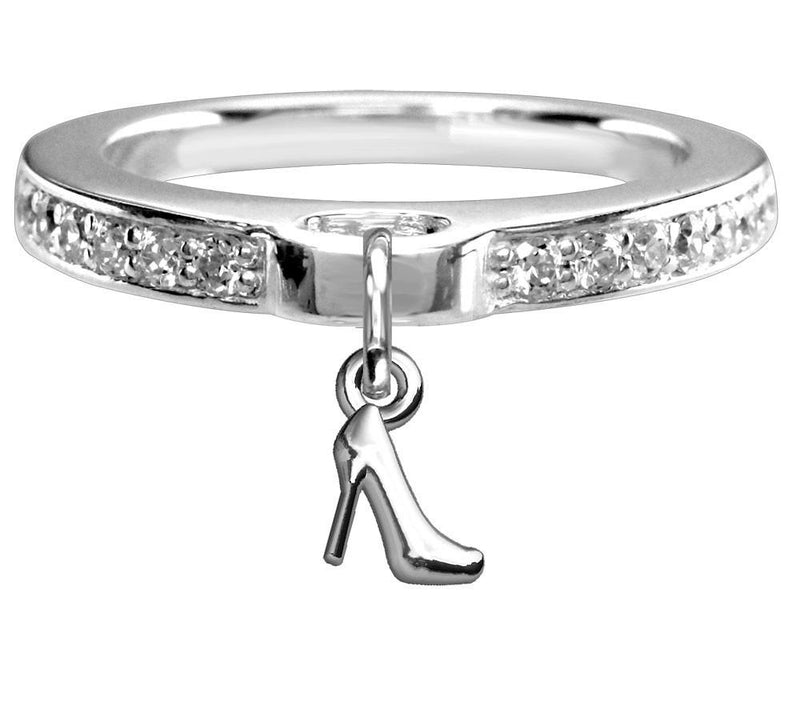 Chubby High Heel Charm Ring with Cubic Zirconia Band in Sterling Silver