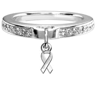 Chubby Cancer Ribbon Charm Ring with Cubic Zirconia Band in Sterling Silver