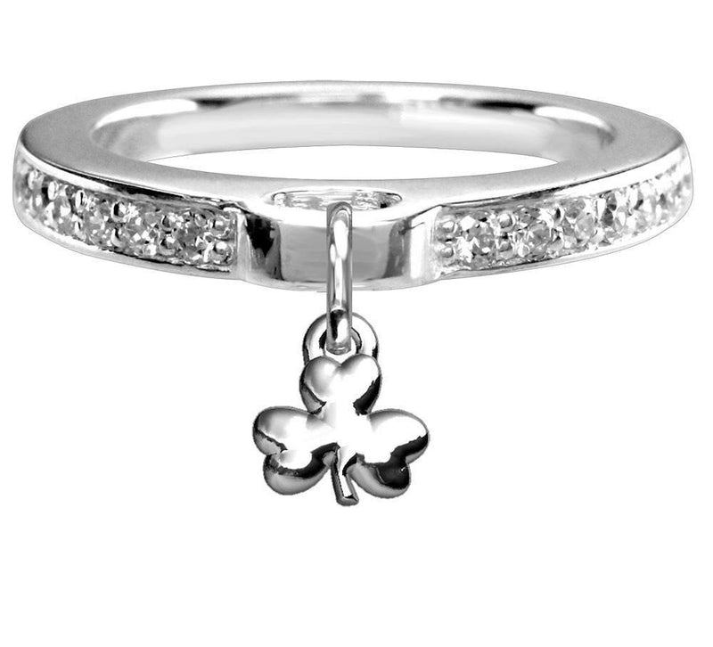 Chubby Shamrock Charm Ring with Cubic Zirconia Band in Sterling Silver