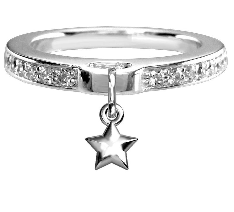 Chubby Star Charm Ring with Cubic Zirconia Band in Sterling Silver