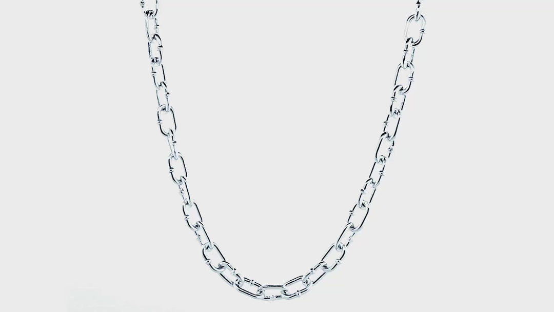 Mens Oval Hardware Link Chain, 7mm Links, 24 Inch in Sterling Silver