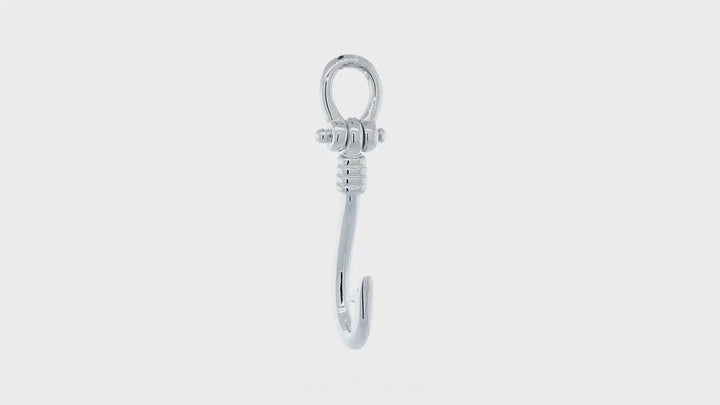 20mm Fishermans Barbed Hook and Knot Fishing Charm in 14k White Gold