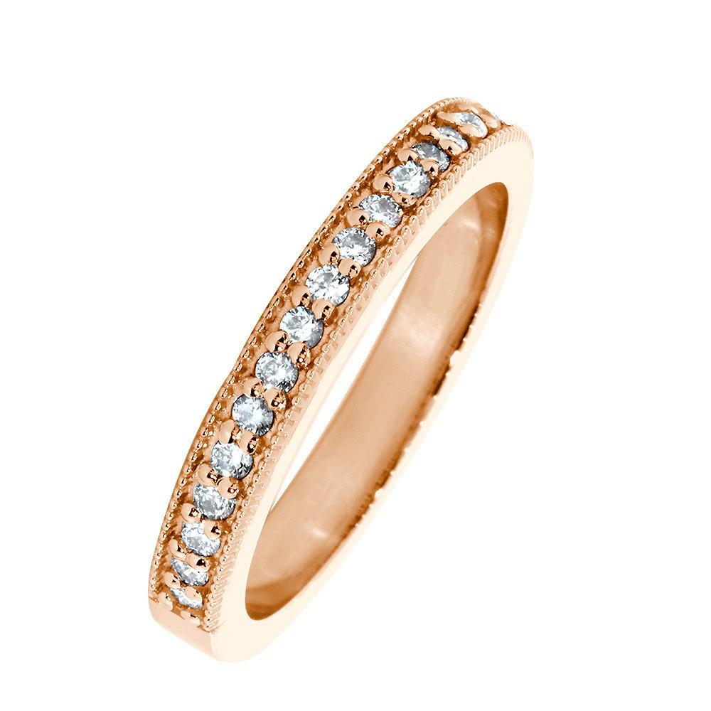 Diamond Wedding Band with Milgrain, 0.30CT Total in 14k Pink, Rose Gold