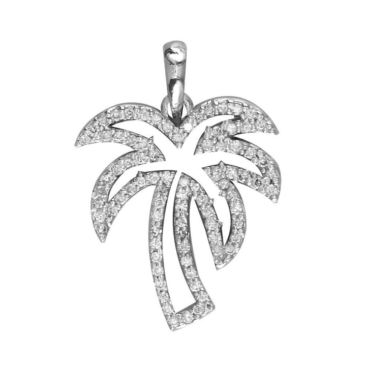 Small Open Diamond Palm Tree Pendant, 0.50CT in 18k White Gold
