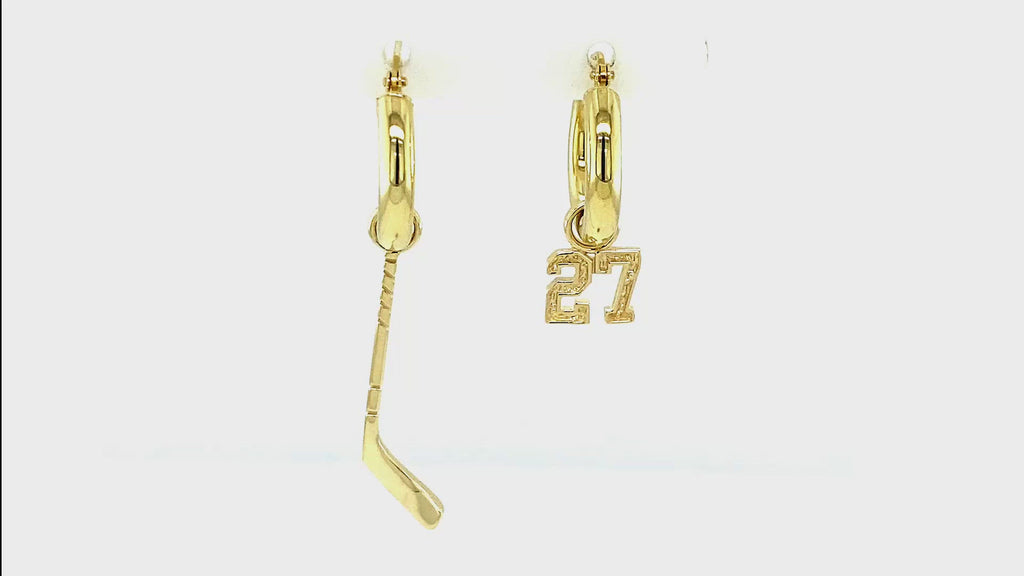 15mm Hoop Earrings with Any Jersey Number Charm and Left Handed