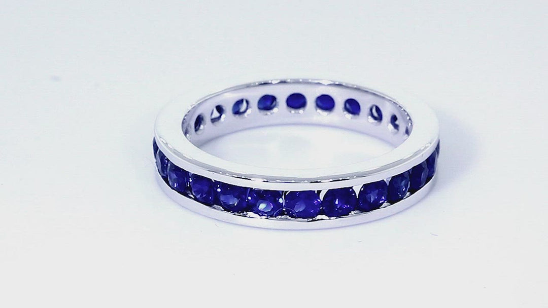 Round Sapphires Eternity Wedding Band, 1.8CT Total in 14k White Gold