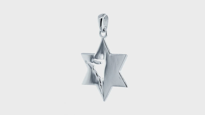 Jewish Star of David Dancer Charm, Shiny Front and Back in 14k White Gold