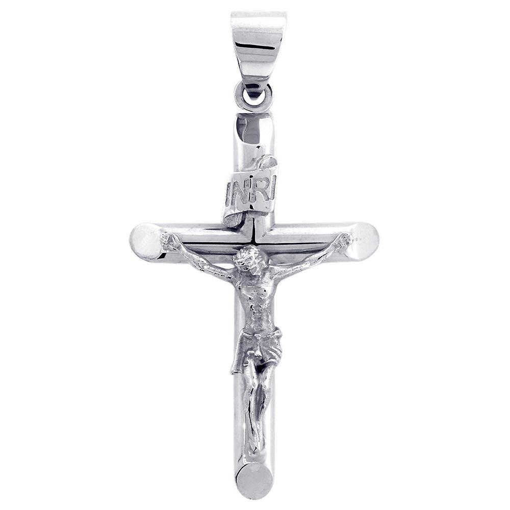 43mm Inri Jesus Crucifix Cross Charm in 14K White Gold