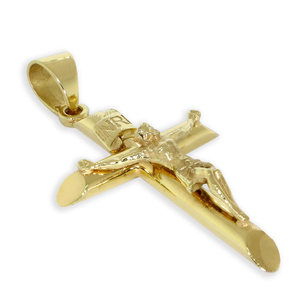43mm Inri Jesus Crucifix Cross Charm in 14K Yellow Gold