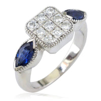 Diamond Cluster and Marquise Sapphire Ring LR-K0188