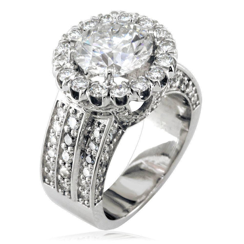 Large and Wide Diamond Engagement Ring with Diamond Halo E/W-K0189