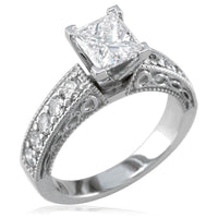 Princess Cut Diamond Engagement Ring with Carved Infinity Design E/W-K0193