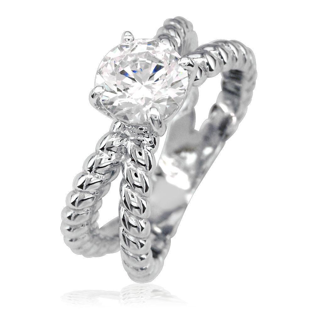 Double Strand Rope Ring Engagement Ring Setting in 14K White Gold
