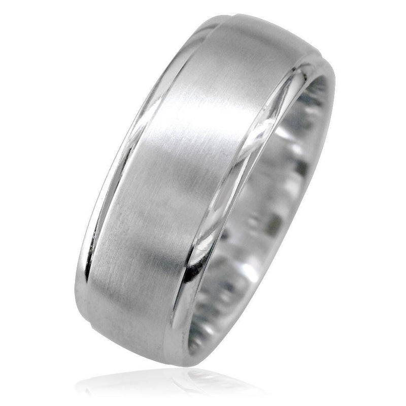 Wide Mens Band in 14K White Gold, Satin Middle, Polished Sides