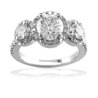 Three Stone Diamond Ring with Diamond Halos E/W-K0418