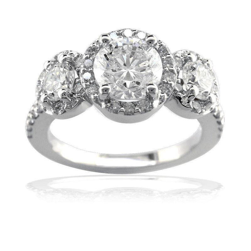 Three Stone Diamond Ring with Diamond Halos E/W-K0418
