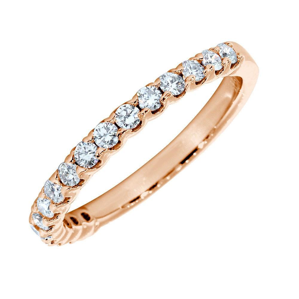 Diamond Wedding Band with Tulip Settings, Diamonds Halfway 0.60 Total in 14k Pink, Rose Gold